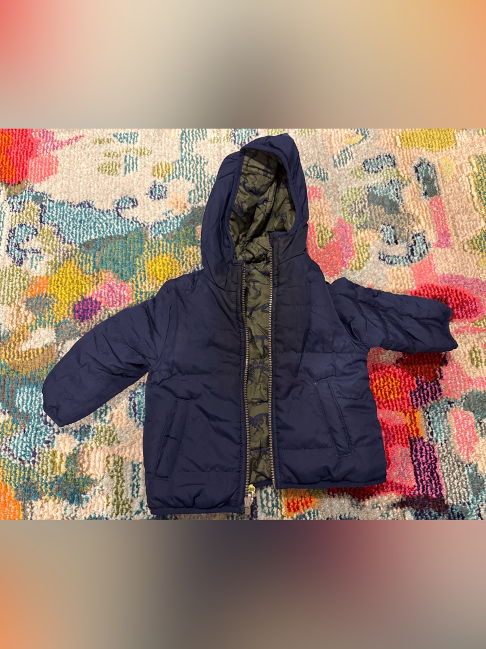 Carter's Navy Hooded Puffer with Camouflage Lining